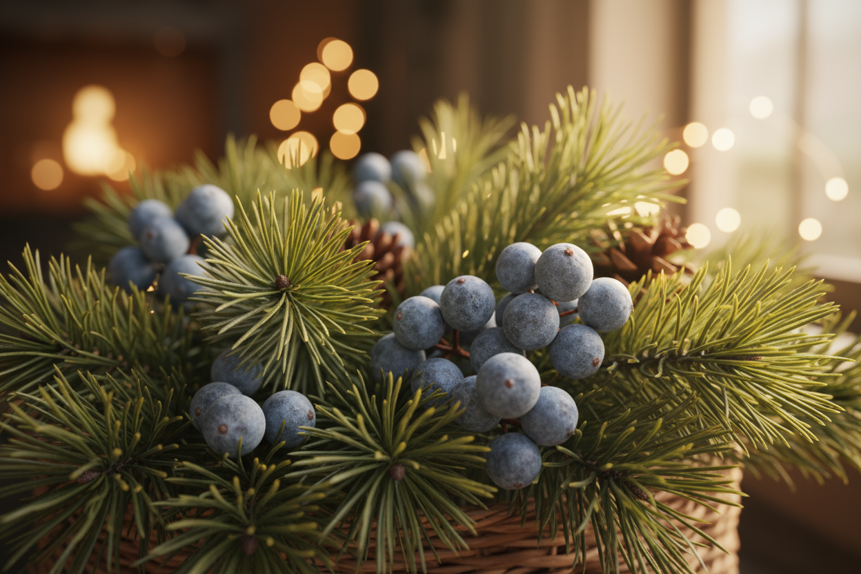 pine branches, juniper berries, holiday vibes